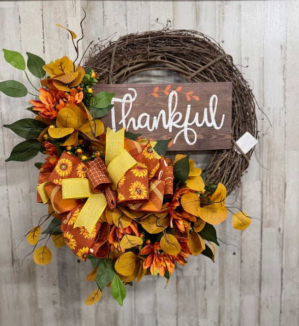 Thankful-Sunflower Ribbon Wreath