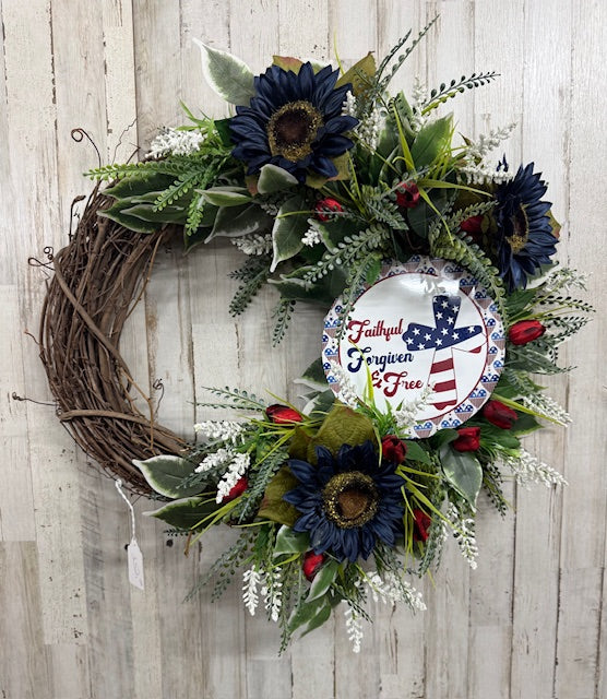 Patriotic Sunflower Grapevine Wreath