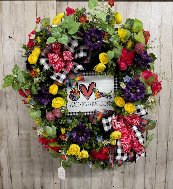 Peace, Love & Dachshund Wreath
